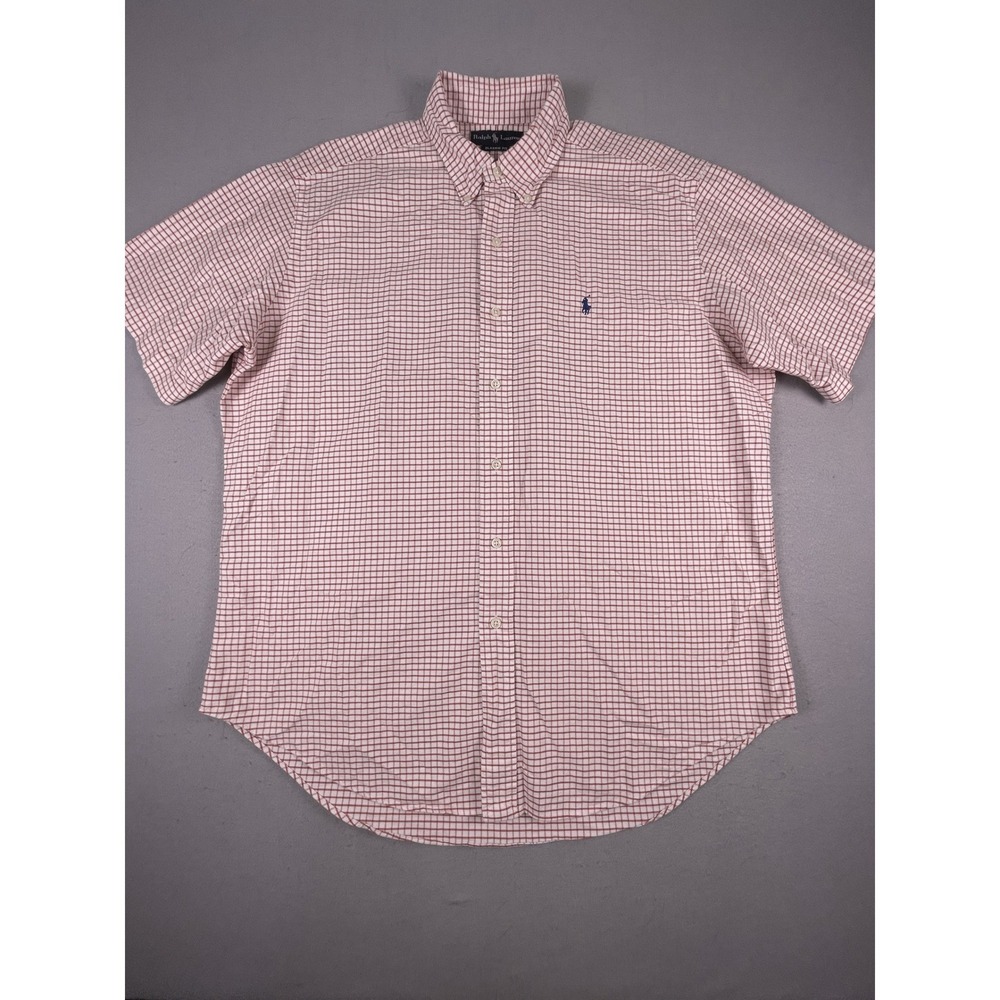 Ralph Lauren Button Down Mens L Orange Check Classic Fit Short Sleeve Shirt